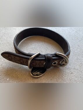 COACH Small Dog Collar Signature Canvas Brown Leather Pet Neck Size 10.5-12.5